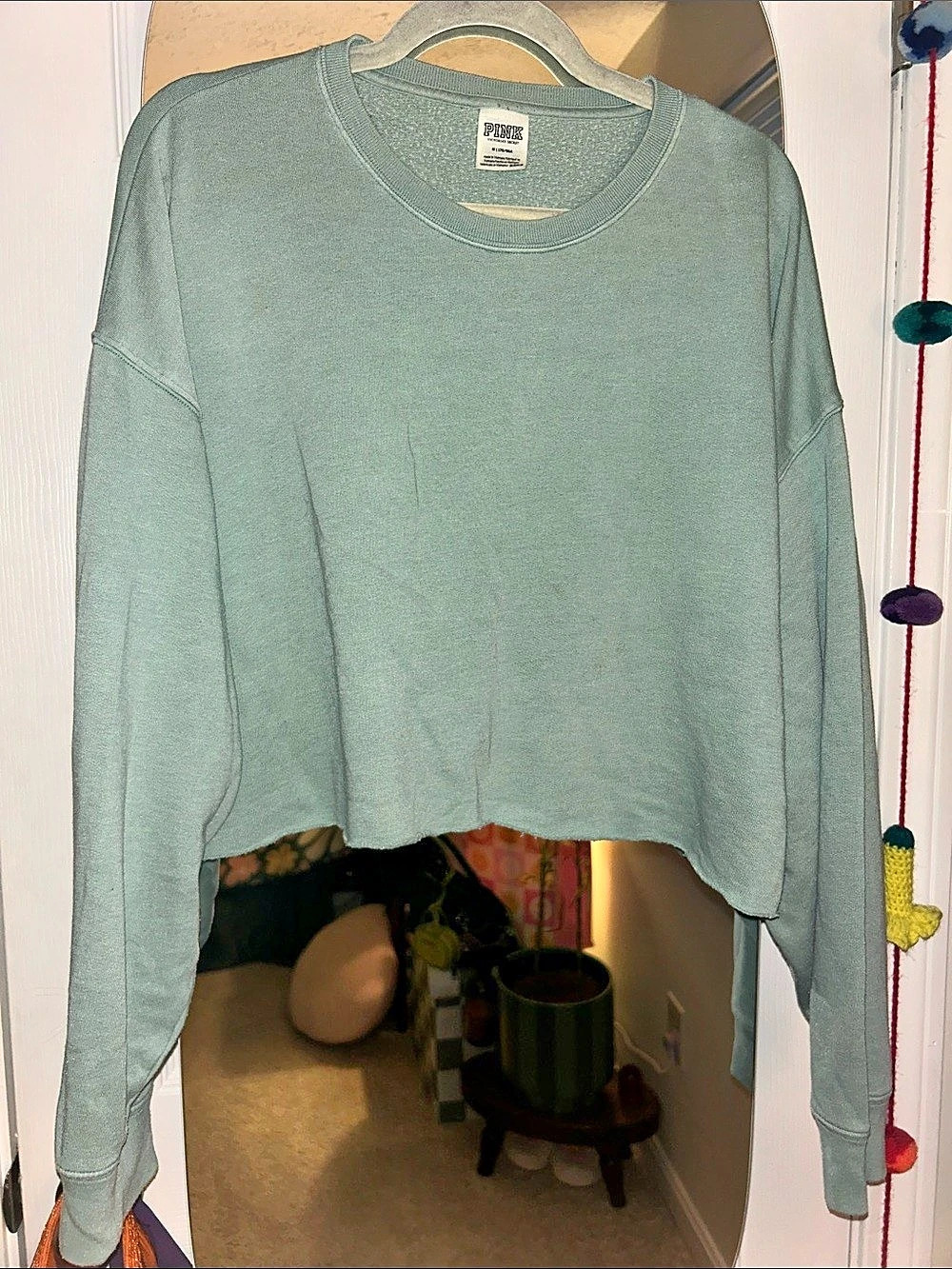 PINK Cropped Long Sleeve Top in Green